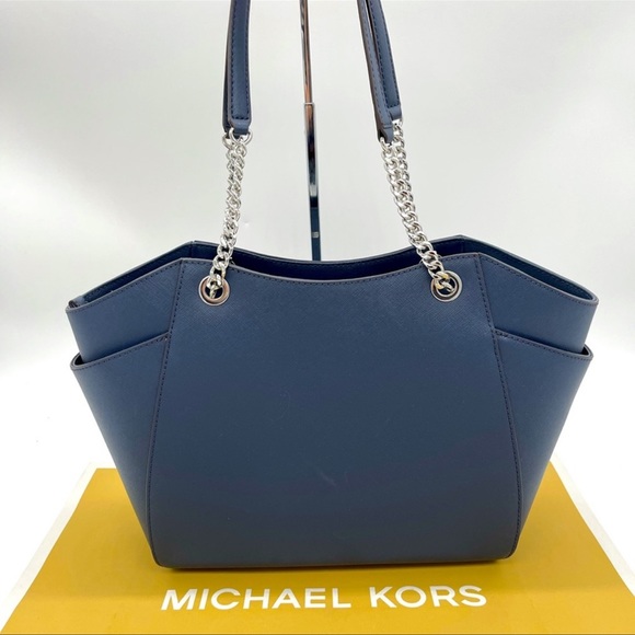 Michael Kors Large Chain Shoulder Tote Bag Navy - Picture 3 of 10